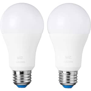 WiZ Connected 60W A19 LED Smart Light Bulb 2-Pack for $11