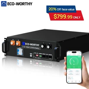 Eco-Worthy 5.12kWh 48V 100AH Server Rack LiFePO4 Lithium Battery for $800