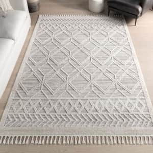 nuLOOM 4x6 Ansley Moroccan Tassel Area Rug, Light Grey, High-Low Textured Bohemian Design, Plush for $35