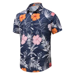 Simmashah Men's Hawaiian Floral Shirt for $7