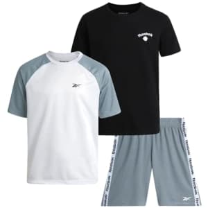 Reebok Boys' Active Shorts Set - 3 Piece Performance Short Sleeve T-Shirt and Mesh Basketball for $20