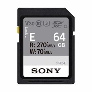 Sony E series SDXC UHS-II Card 64GB, V30, CL10, U3, Max R270MB/S, W70MB/S (SF-E64/T1) for $22