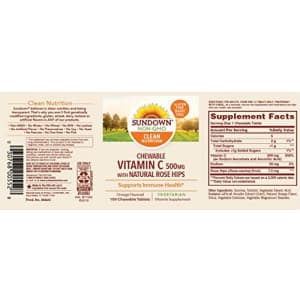 Sundown Naturals Vitamin C, 500 mg, Chewable 100 Tablets (Pack of 3) for $24