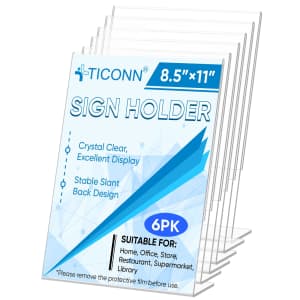 Ticonn L-Shape Acrylic Sign Holder 6-Pack for $19