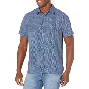 Perry Ellis Men's Short Sleeve Triangle Print Total Stretch Shirt, Estate Blue, Small for $19