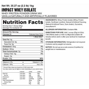 Myprotein Impact Whey Isolate Protein, Vanilla, 2.2 Pound (Pack of 1) for $60