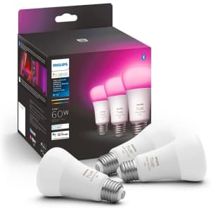Philips Hue White and Color Ambiance A19 LED Smart Bulbs 3-Pack for $76 w/ Prime