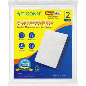 Ticonn 1.5mil Queen Mattress Bag 2-Pack for $9