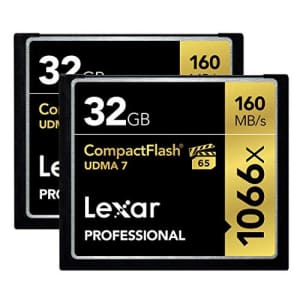 Lexar Professional 1066x 32GB (2-Pack) CompactFlash Card, Up to 160MB/s Read, for Professional for $90