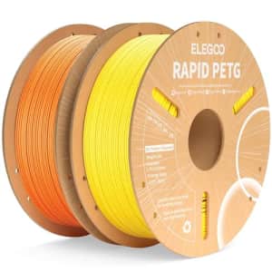 ELEGOO Rapid PETG Filament 1.75mm Yellow & Orange 2KG, High Speed 30-600mm/s 3D Printer Filament for $25 ELEGOO Rapid PETG Filament 1.75mm Yellow & Orange 2KG, High Speed 30-600mm/s 3D Printer Filament for $25