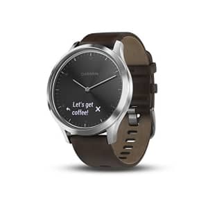 Garmin vvomove HR, Hybrid Smartwatch for Men and Women, Black/Silver with Leather Band, Large for $211