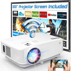 TMY 5,500-Lumen Wireless WiFi Projector with Screen for $50