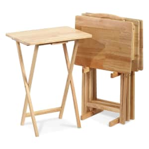 PJ Wood Folding TV Tray Tables 5-Piece Set for $55
