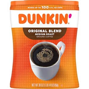 Dunkin Donuts Dunkin' Original Blend Medium Roast Ground Coffee Canister, 30 Ounces (Packaging May Vary) for $18 Dunkin Donuts Dunkin' Original Blend Medium Roast Ground Coffee Canister, 30 Ounces (Packaging May Vary) for $18