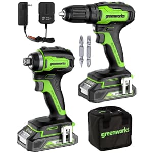 Greenworks 24V Cordless Drill Driver Combo Kit, 310 in./lbs Brushless Drill, 1950 in./lbs Brushless for $150 Greenworks 24V Cordless Drill Driver Combo Kit, 310 in./lbs Brushless Drill, 1950 in./lbs Brushless for $150