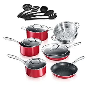 GraniteStone Granite Stone Red Cookware Sets Nonstick Pots and Pans Set 10pc Cookware Sets |+ 5 Piece Utensil for $122