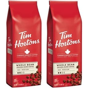 Tim Hortons Whole Bean Original, Medium Roast Coffee, Made with 100% Arabica Beans, 32 Ounce Bag for $27