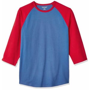 Amazon Essentials Men's Regular-Fit 3/4 Sleeve Baseball T-Shirt, Blue/Red, X-Large for $9