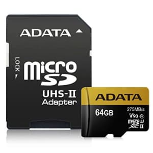 ADATA Premier ONE 64GB SDXC UHS-II U3 Class10 V90 3D NAND 4K 8K Ultra HD 275MB/s Micro SD Card with for $37