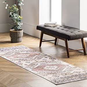 nuLOOM Mae Machine Washable Tribal Motif Runner Rug, 2' 6" x 8', Peach for $41