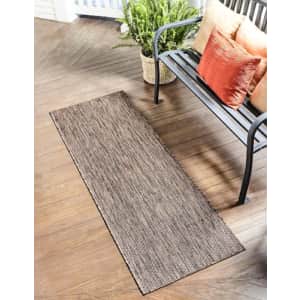 Unique Loom Outdoor Solid Collection Area Rug (2' x 7' 1" Runner Light Brown/Ivory) for $35