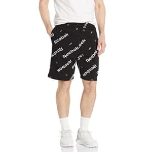 Reebok Men's Standard Fleece Shorts, Black/White Logo Graphic, X-Small for $19