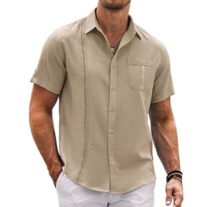 Men's Cuban Guayabera Linen Short Sleeve Shirt for $6