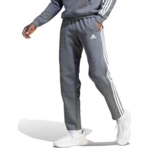 adidas Men's Essentials 3-Stripes Open Hem Fleece Pants for $16