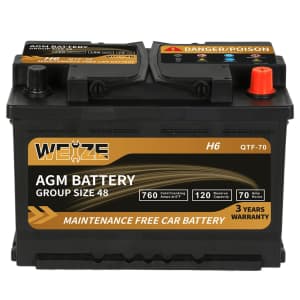 Weize Wise Series Group 48 AGM Car Battery for $130