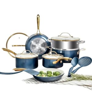 Gotham Steel 15 Pc Ceramic Pots and Pans Set Non Stick, Kitchen Cookware Sets, Pot and Pan Set, for $100