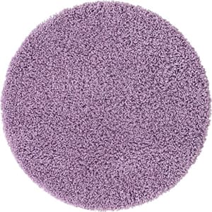 Unique Loom Solo Solid Shag Collection Area Modern Plush Rug Lush & Soft, 3' 3 x 3' 3 Round, Lilac for $29