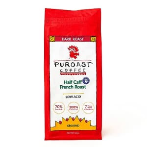 Puroast Coffee Puroast Low Acid Coffee Ground Half Caff French Roast, Dark Roast, Certified Low Acid Coffee, pH for $22