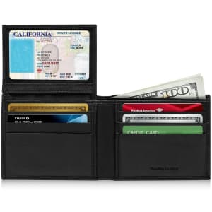 Leather Minimalist RFID-Blocking Bifold Wallet for $15