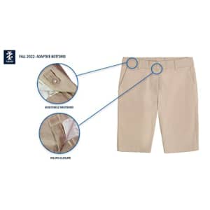 IZOD Girls' School Uniform Adaptive Bermuda Short with Adjustable Waistband and Velcro Closure, for $13
