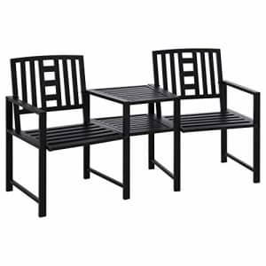 Outsunny Tete-a-Tete Garden Bench with Center Table, Metal Frame, Outdoor 2-Person Loveseat with for $180