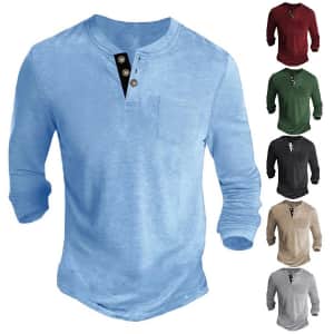 Men's Henley Plain Long Sleeve Shirt for $8