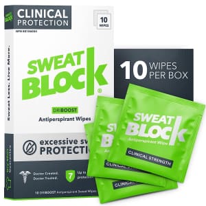 SweatBlock Driboost 7-Day Antiperspirant Wipe 10-Pack for $19 via Sub & Save