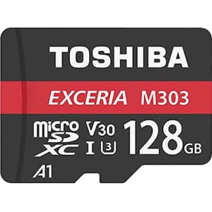 Toshiba 128GB 128G EXCERIA M303 with SD Adapter microSDXC UHS-I U3 Card 4K Class10 V30 A1 microSD for $106 Toshiba 128GB 128G EXCERIA M303 with SD Adapter microSDXC UHS-I U3 Card 4K Class10 V30 A1 microSD for $106