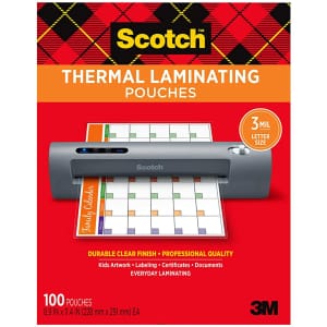 Scotch Thermal Laminating Pouches 100-Pack for $13