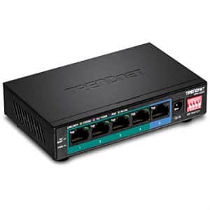 TRENDnet 5-Port Gigabit Long Range PoE+ Switch, TPE-LG50, 4 x PoE+ Ports, 1 x Gigabit Port, Camera for $51