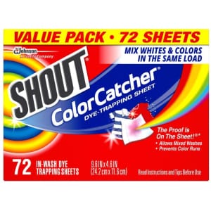 Shout Color Catcher Dye Trapping Sheets 72-Pack for $7.55 via Sub & Save Shout Color Catcher Dye Trapping Sheets 72-Pack for $7.55 via Sub & Save