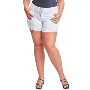 YMI Women's Plus Size Wannabettabutt Mid Rise Shorts, White Rips, 14 for $17