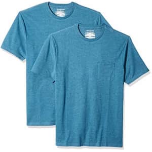 Amazon Essentials Men's 2-Pack Slim-Fit Short-Sleeve Crewneck Pocket T-Shirt, Teal Heather, X-Small for $11