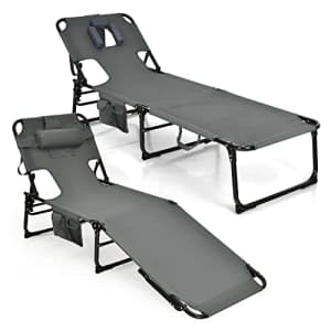 Giantex Beach Chaise Lounge Chair Set of 2, Patio Folding Recliner with Face Cavity Hole, Pillow, for $150