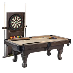 Barrington Billiards 90" Ball and Claw Leg Pool Table with Cue Rack, Dartboard Set for $748
