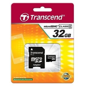 Transcend 32GB microSDHC Class 4 Memory Card with SD Adapter (6859369) for $5