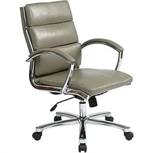 Office Star Faux Leather Seat and Mid Back Contour Executive Chair with Padded Arms and Chrome for $245