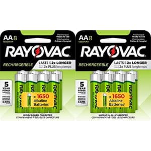RAYOVAC AA 8-Pack Rechargeable Batteries, LD715-8OP Gene 2 Pack for $29