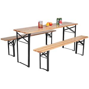 Giantex 70 3-Piece Portable Folding Picnic Beer Table with Seating Set Wooden Top Picnic Table for for $170