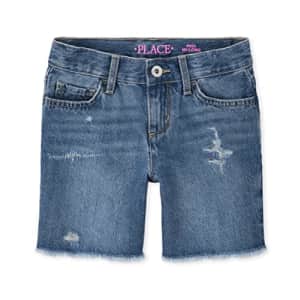 The Children's Place Girls Distressed Denim Midi Shorts, MYA Wash Single, 5 for $15
